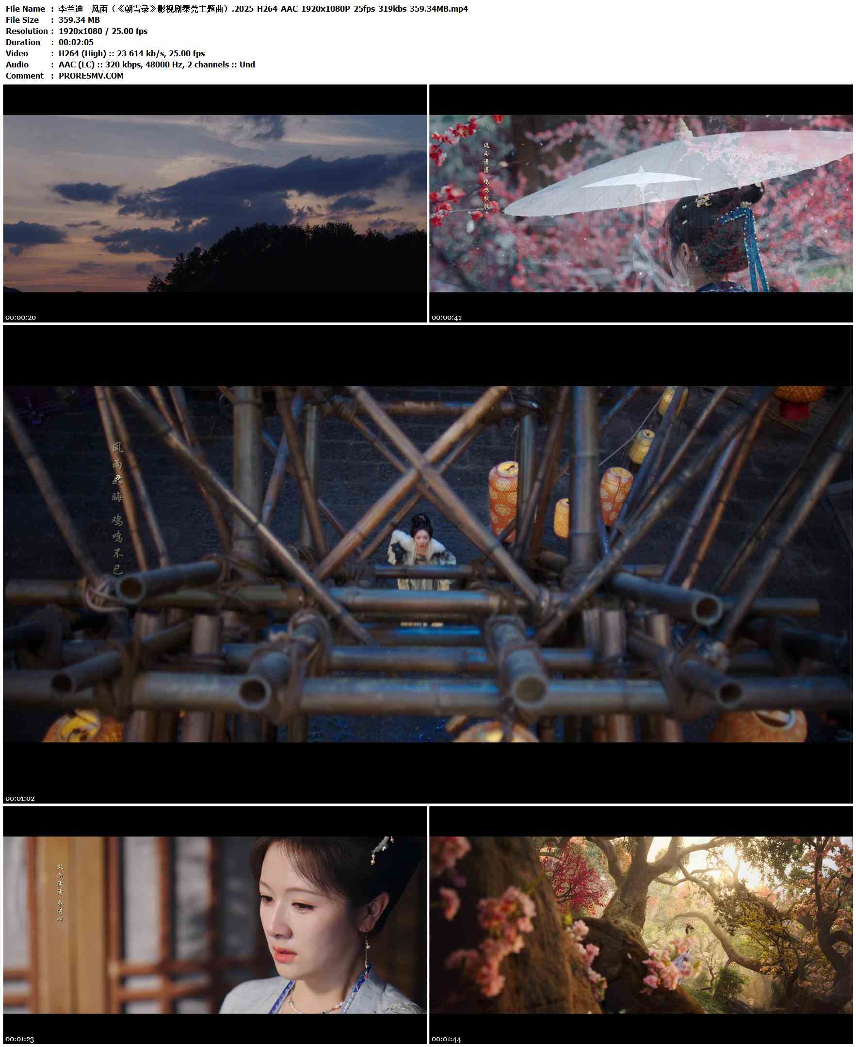 李兰迪 - 风雨（《朝雪录》影视剧秦莞主题曲）.2025-H264-AAC-1920x1080P-25fps-319kbs-359.34MB官方MV_高清MV